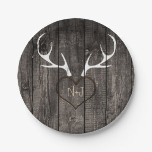 Rustic Deer Antlers & Carved Heart Wedding Papieren Bordje