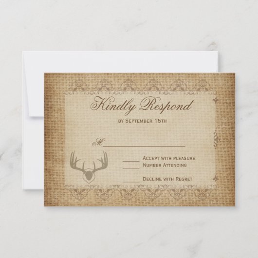 Rustic Deer Antlers Chasse Mariage Cartes RSVP (Devant)