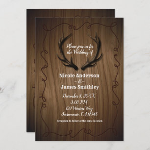 Rustic Deer Antlers Country Wood Barn Weddenschap Kaart