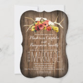 Rustic Deer Antlers Daisy Wood Wedding Invitations (Devant)