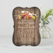 Rustic Deer Antlers Daisy Wood Wedding Invitations (Debout devant)