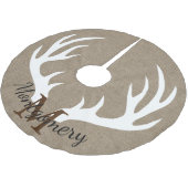 Rustic Deer Antlers Faux Burlap Familienaam Kerstboom Rok (Gekanteld)