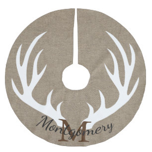 Rustic Deer Antlers Faux Burlap Familienaam Kerstboom Rok