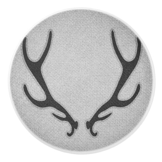 Rustic Deer Antlers Grey Faux Burlap Textuur Keramische Knop (Voorkant)