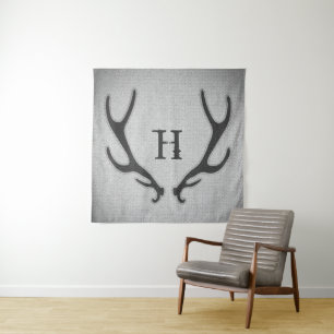 Rustic Deer Antlers Grey Faux Burlap Textuur Wandkleed
