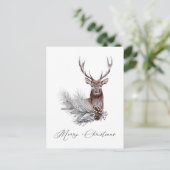 Rustic Deer Antlers Pine Cones Kerstmis Briefkaart (Staand voorkant)