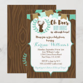 Rustic Deer Baby shower Invitation, Deer Invitate Kaart (Voorkant / Achterkant)