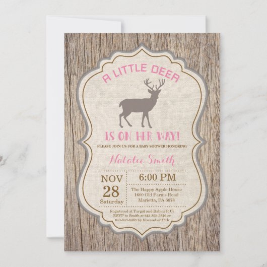Rustic Deer Baby shower Invitation Girl (Devant)