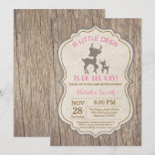 Rustic Deer Baby shower Invitation Girl Kaart (Voorkant / Achterkant)