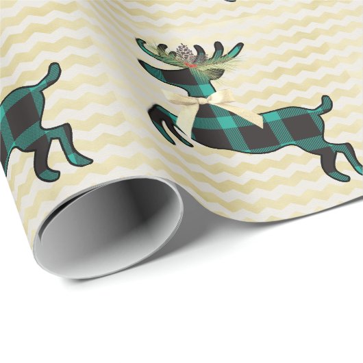 Rustic Deer Blauwgroen Gold Boho Pattern Cadeaupapier (Rol Hoek)