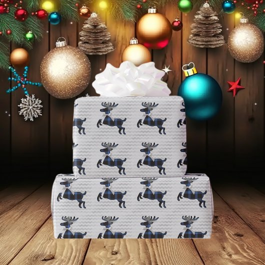 Rustic Deer Blue Silver Boho Pattern Cadeaupapier