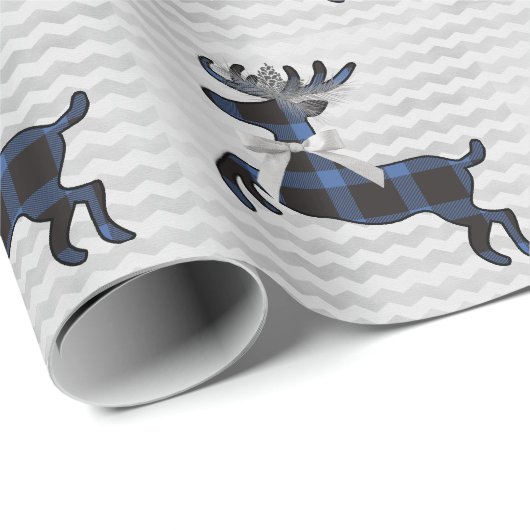 Rustic Deer Blue Silver Boho Pattern Cadeaupapier (Rol Hoek)