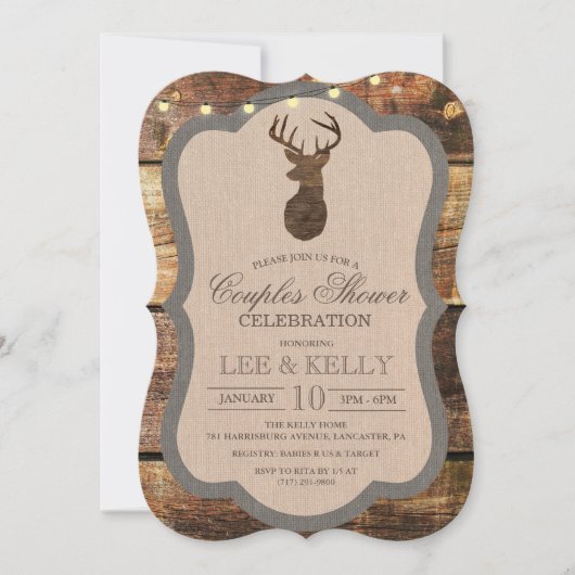 Rustic Deer Bois Couples Douche Invitation (Devant)