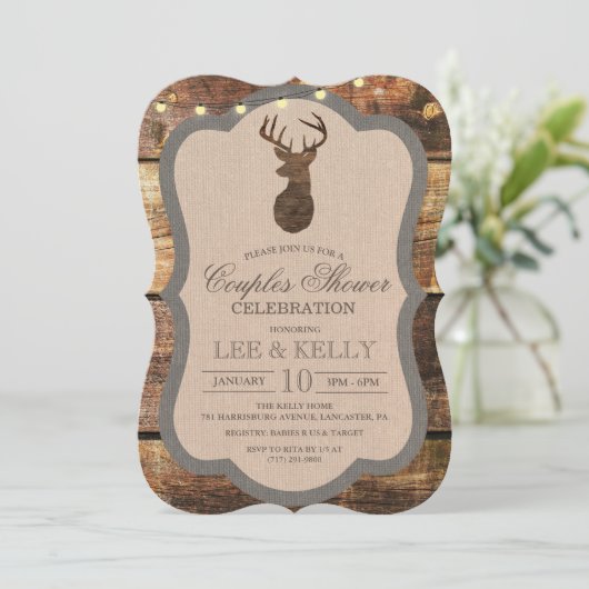 Rustic Deer Bois Couples Douche Invitation (Debout devant)