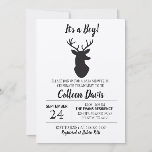 Rustic Deer Boy Baby shower Uitnodiging | Kraft (Voorkant)