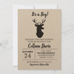 Rustic Deer Boy Baby shower Uitnodiging Kraft