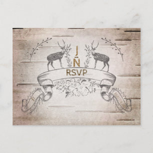 Rustic Deer & Branches Birch Wedding RSVP Uitnodiging Briefkaart