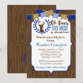 Rustic Deer Buck Baby shower Invitation, Boy Blue Kaart (Voorkant / Achterkant)