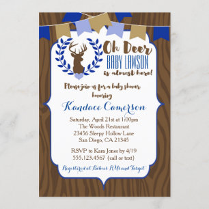 Rustic Deer Buck Baby shower Invitation, Boy Blue Kaart