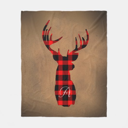 Rustic Deer Buffalo Pset Monogram Fleece Deken (Voorkant)