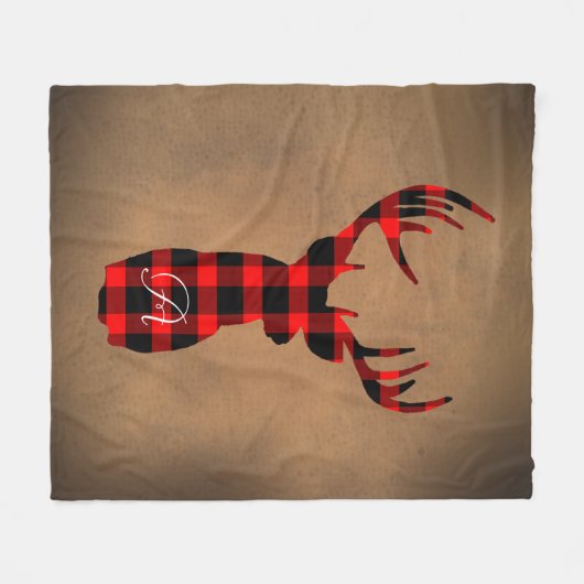 Rustic Deer Buffalo Pset Monogram Fleece Deken (Voorkant (Horizontaal))