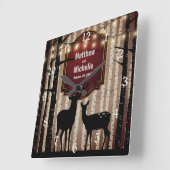 Rustic Deer en Aspen Trees Wedding of Jubileum Vierkante Klok (Hoek)
