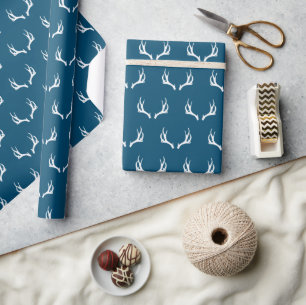 Rustic Deer Farmhouse Navy Antler Cadeaupapier