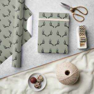 Rustic Deer Farmhouse Sage Green Antler Cadeaupapier
