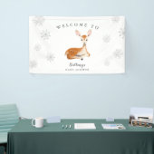 Rustic Deer Gray Winter Baby shower Welkom Spandoek (Beurs)