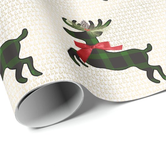 Rustic Deer Green Boho Pattern Cadeaupapier (Rol Hoek)