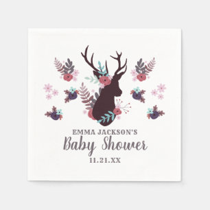 Rustic Deer Head Mauve Floral Girl Baby shower Servet