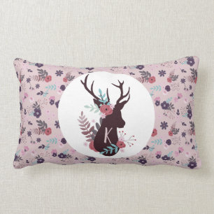 Rustic Deer Head Mauve Floral Monogram Initiaal Kussen