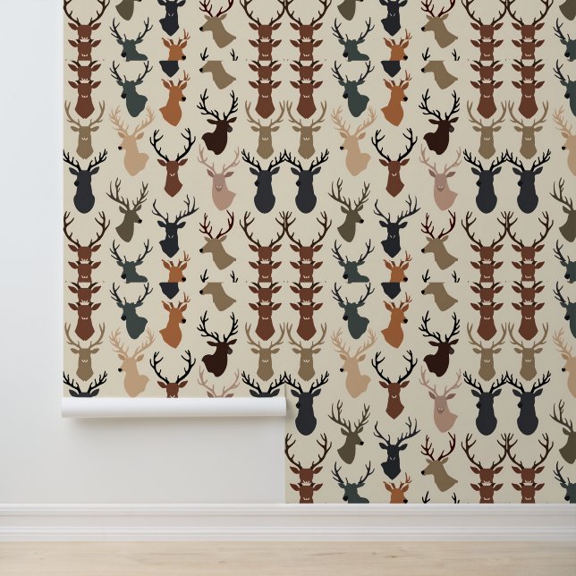 Rustic Deer Head Pattern | modern bosdier Behang (Applicatie)