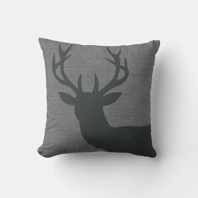 Rustic Deer Head Silhouette op Burlap | grijs Kussen (Voorkant)