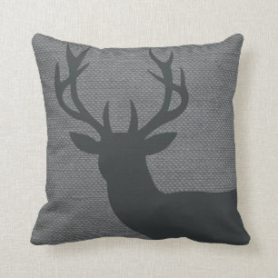 Rustic Deer Head Silhouette op Burlap grijs Kussen