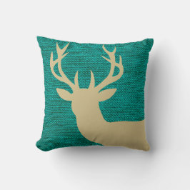 Rustic Deer Head Silhouette op Burlap | turquoise Kussen