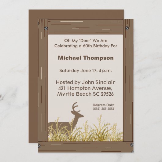 Rustic Deer Hunter Nature Invitation Anniversaire (Devant / Derrière)