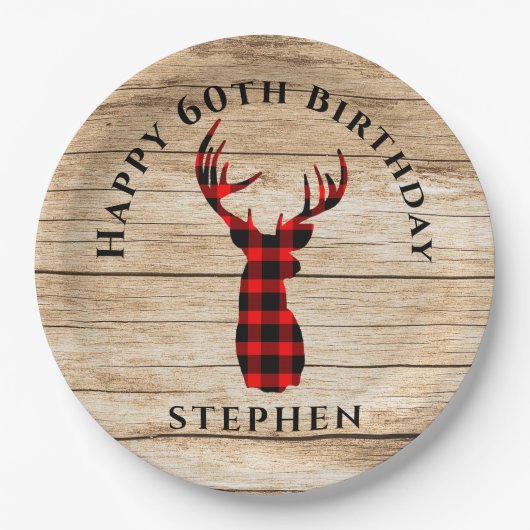 Rustic Deer Hunter Theme 60th Birthday Party Papieren Bordje (Voorkant)