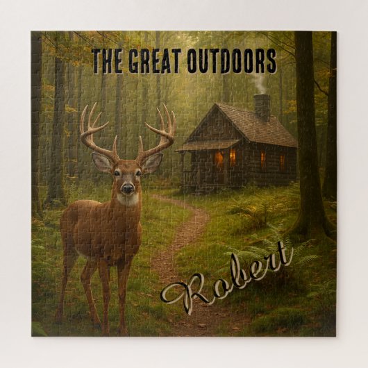 Rustic Deer Hunting Cabin Forest Signature Name Legpuzzel (Verticaal)