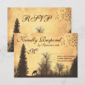 Rustic Deer in Trees Country Wedding RSVP-kaarten RSVP Kaartje (Voorkant / Achterkant)