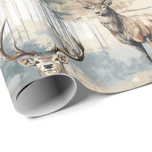 Rustic Deer Kerstmis Cadeaupapier (Rol Hoek)