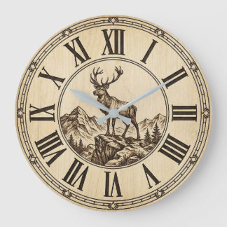 Rustic Deer Mountain Wall Clock | Wood-Look Cabin  Grote Klok