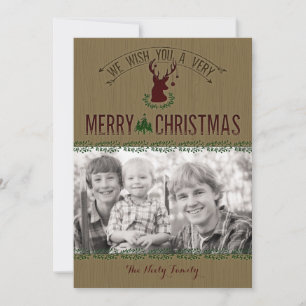 Rustic Deer Photo Christmas Card Feestdagenkaart