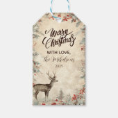 Rustic Deer Pine Berry Kerstfeest Cadeaulabel (Voorkant)