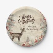 Rustic Deer Pine Berry Kerstfeest Papieren Bordje (Voorkant)