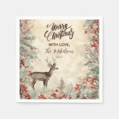 Rustic Deer Pine Berry Kerstfeest Servet (Voorkant)