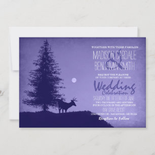 Rustic Deer Pine Tree Paars Wedding Invitations Kaart
