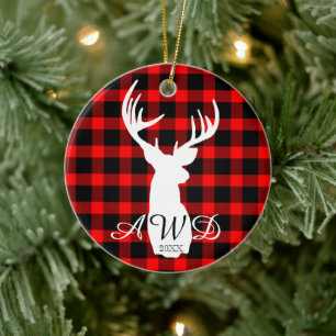 Rustic Deer Red Buffalo Keramisch Ornament