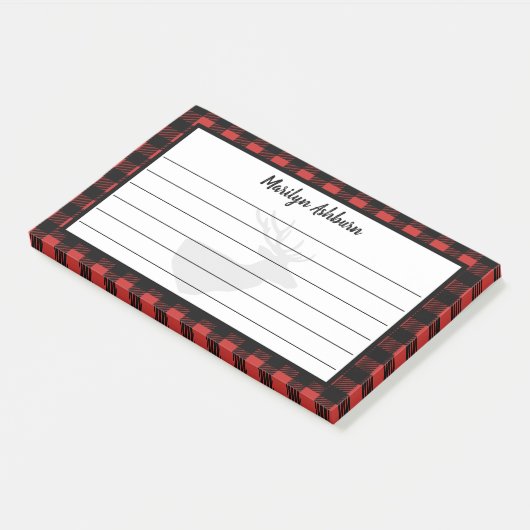 Rustic Deer Silhouette & Buffalo Check Pset Post-it® Notes (Schuin)