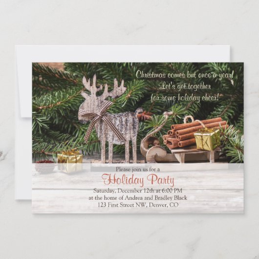 Rustic Deer Sleigh Christmas Holiday Party Kaart (Voorkant)